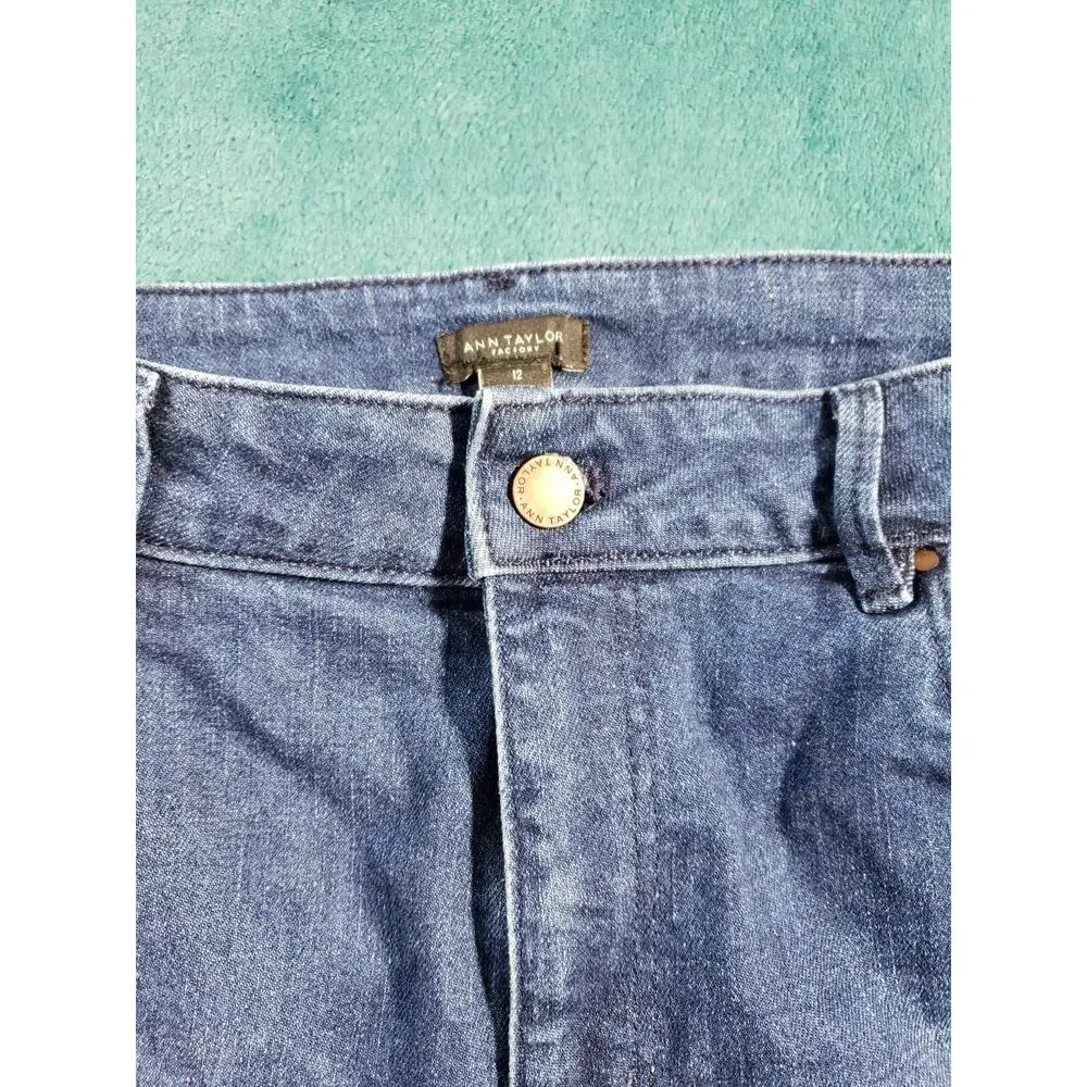 Ann Taylor Jeans Size 12 Women Blue Pants Denim Stretch Mid Rise Straight Ankle
